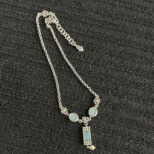 Retired Brighton Silver and Blue Necklace with Rectangular Pendant